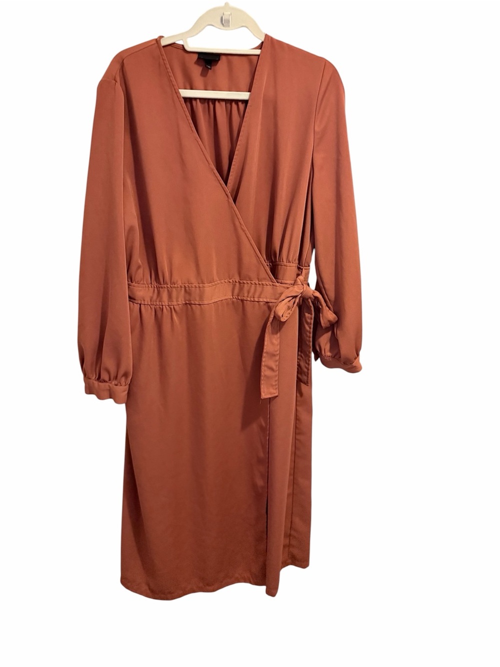 Who What Wear Rust-Toned Wrap Dress with Tie Waist
